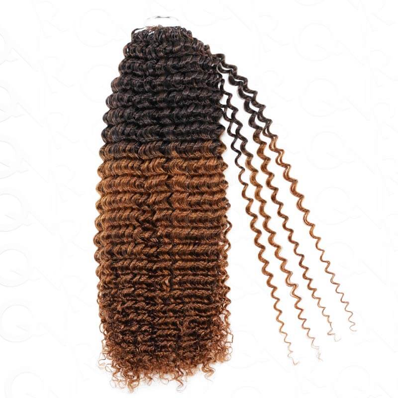 QVR Bright Brown #35D Human Crochet Hair Small Kinky Curly Machine Made Feather Crochet Hairstyle