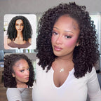 QVR Glueless Kinky Straight Half Wig With Spiral Curl 250% Density Human Hair Wig Natural Black Wear Go Flip Over Wig