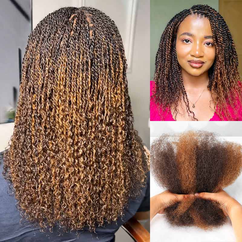 QVR Ombre Brown #T1B/30 Afro kinky Bulk Human Hair for Braiding & Twists