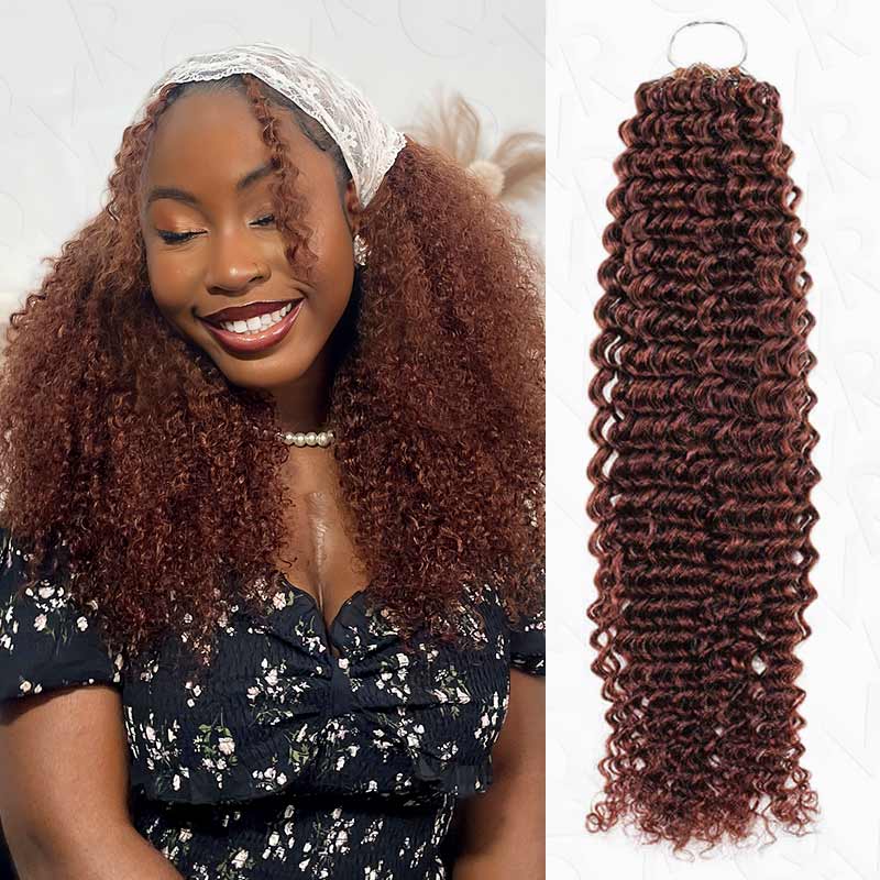 QVR Reddish Brown Human Crochet Hair Small Kinky Curly Machine Made #33B Feather Crochet Hairstyle