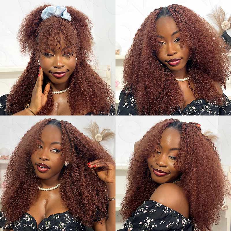 QVR Reddish Brown Crochet Weave Hair Extensions Machine Made #33B Feather Human Crochet Hair