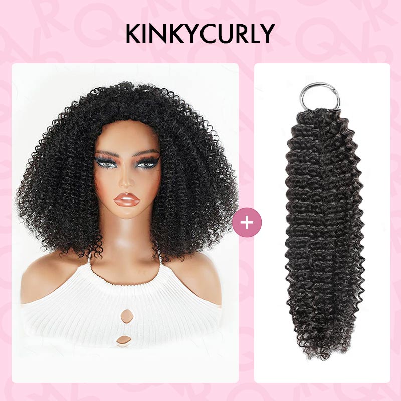QVR Glueless Twist Curly Half Wig 250% Density Human Hair Wig Wear Go Flip Over Wig
