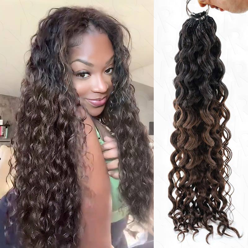 QVR Burmese Curly Feather Crochet Human Hair Ombre Brown #T1B/4 Machine Made Crochet Weave Hair Extensions