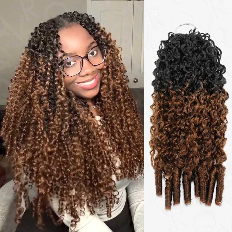 QVR Seamless Burmese Curly Feather Crochet Hair Highlight #P4/27 Machine Made Human Hair Extensions