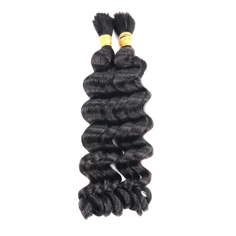 QVR Burmese Curly Boho Knotless Braids Human Bulk Hair Natural Black Human Braiding Hair Extensions