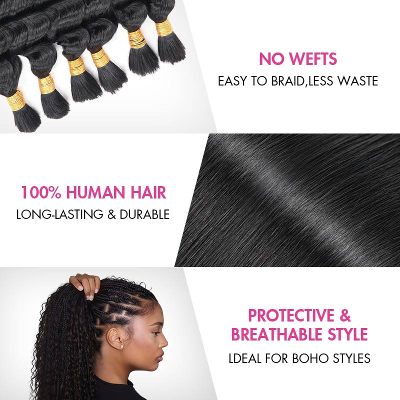QVR Water Wave Bulk Hair Extensions for Boho Knotless Braiding