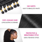 QVR Burmese Curly Boho Knotless Braids Human Bulk Hair Natural Black Human Braiding Hair Extensions