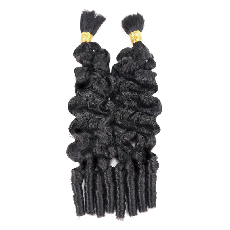 QVR Loose Deep Wave Boho Knotless Braids with Spring Curl Ends Natural Black Bulk Human Braiding Hair Extensions