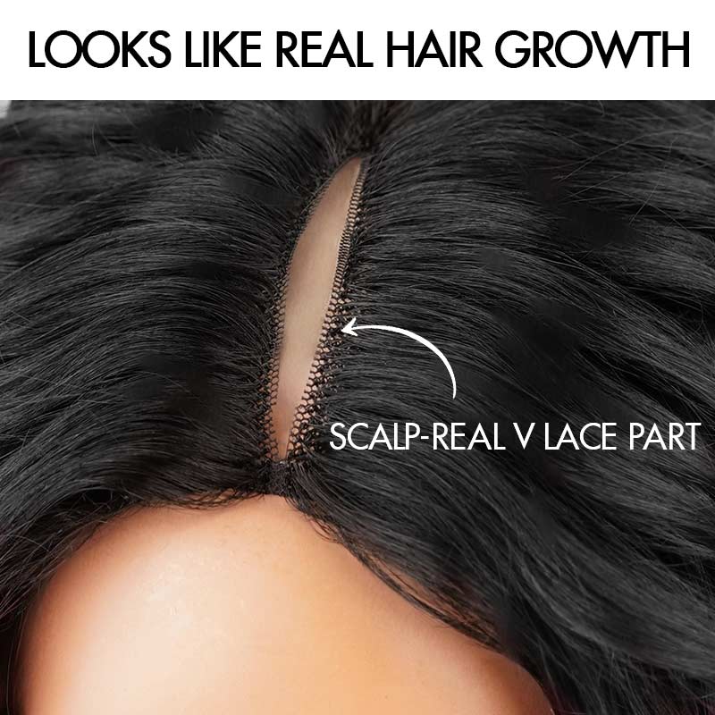 QVR Glueless Burmese Curly V Part Wigs Natural Black Invisible Lace Edge Human Hair Wig