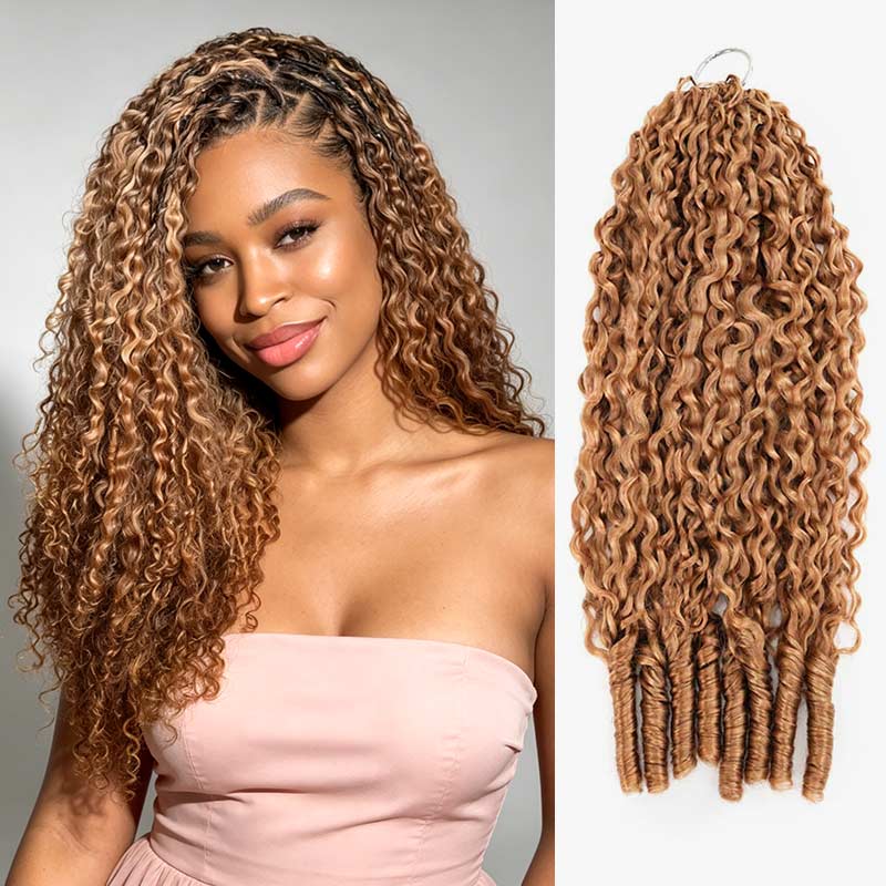 QVR Burmese Curly Feather Crochet Human Hair Highlight #P27/30 Miracle Knots Crochet Weave Hair Extensions