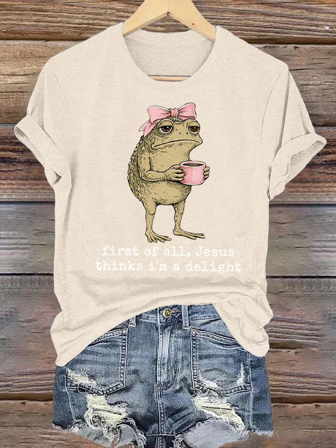 Women's  First Of All Jesus Thinks I'm A Delight Shirt, Funny Christian Frog T-Shirt