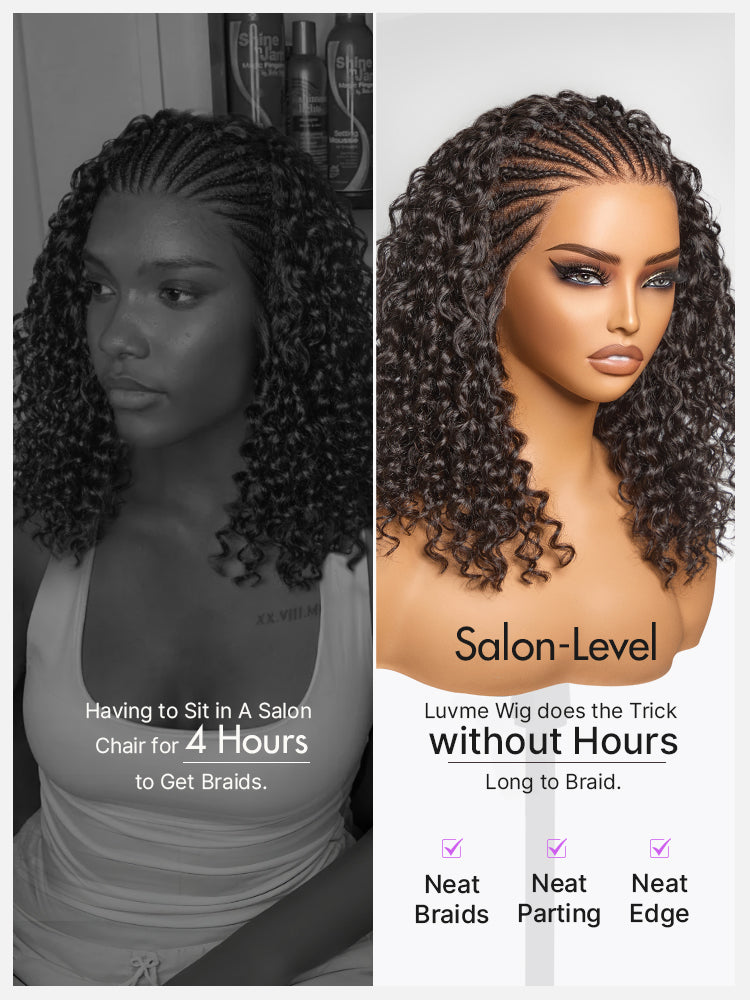 Readitress™ Knotless Fulani Braids Deep Wave Glueless Ear-to-ear 13x4 Frontal HD Lace Wig Human Hair