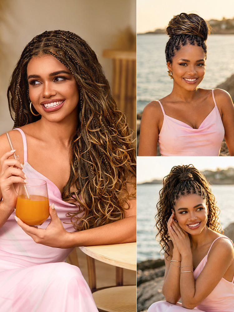 OwnScalp™ French Curl Knotless Boho Braids HD Full Lace Long Wig Flexi Fit Invisi Drawstring Cap - US Only