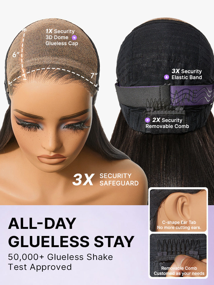 Luvme All-Day Comfort™ Wig 180% Density Butterfly Cut Layered Light Yaki Straight Glueless 7x6 Closure HD Lace Human Hair Wig Pre-Cut Lace