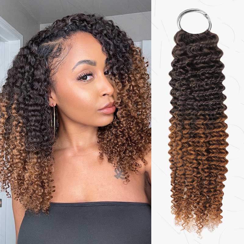 QVR Premium Chinese Hair Afro Kinky Curly Virgin Human Crochet Hair Ombre #T2/30 Machine Made Feather Crochet Hairstyles