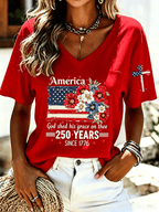 Women'S America Flower Print Printed T-Shirt