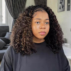 QVR Glueless Kinky Curly Half Wig 250% Density Human Hair Wig Wear Go Flip Over Wig
