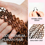 QVR #2/30 Mixed Subtle Ombre Feather Crochet Human Hair Small Kinky Curly Miracle Knots Crochet Weave Hair Extensions