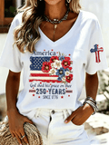 Women'S America Flower Print Printed T-Shirt