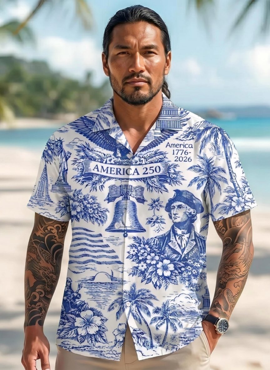 America 250 Hawaiian Shirt, Patriotic USA 1776 2026 Vintage 4th July Button Up