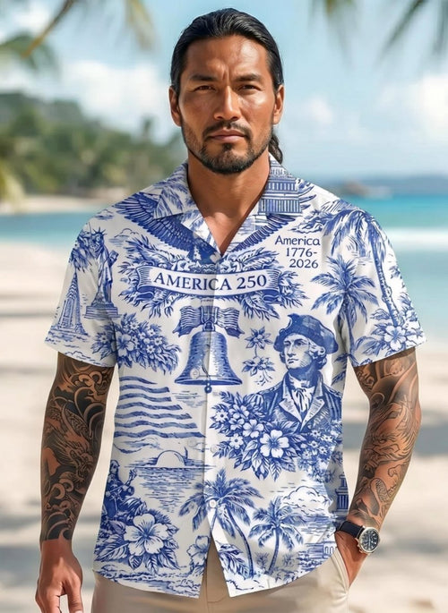 America 250 Hawaiian Shirt, Patriotic USA 1776 2026 Vintage 4th July Button Up