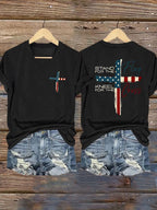 Women's Stand For The Flag Kneel For The Cross Printed Casual T-Shirt