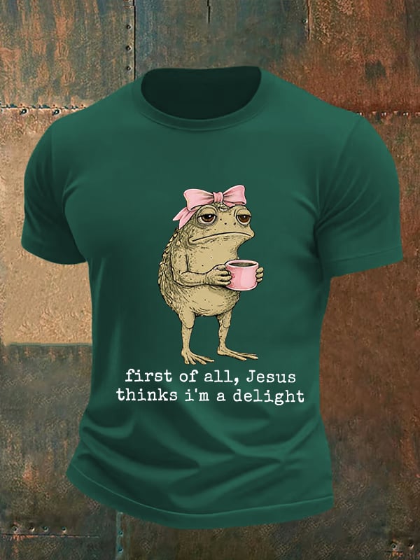 Men's First Of All Jesus Thinks I'm A Delight Shirt, Funny Christian Frog T-Shirt