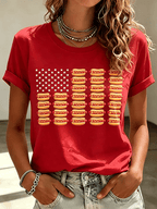 Women's Hot Dog Pattern American Flag Patriotic Print Comfortable Pure Cotton T-Shirt
