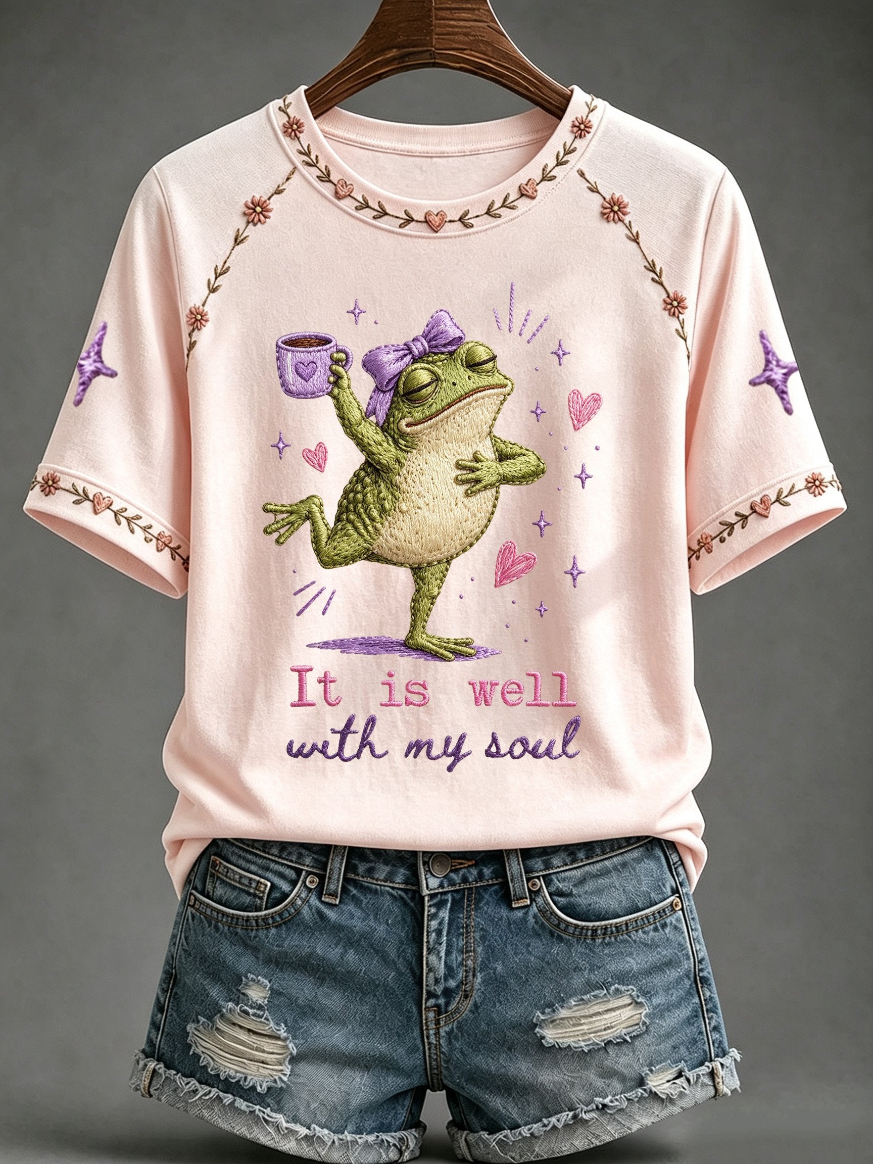 Women's Faith-Print Casual Crew-Neck Top