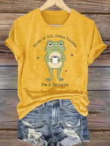 Women's  Funny First Of All Jesus Thinks I’m A Delight Frog shirt