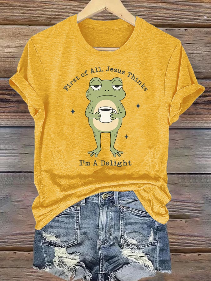 Women's  Funny First Of All Jesus Thinks I’m A Delight Frog shirt