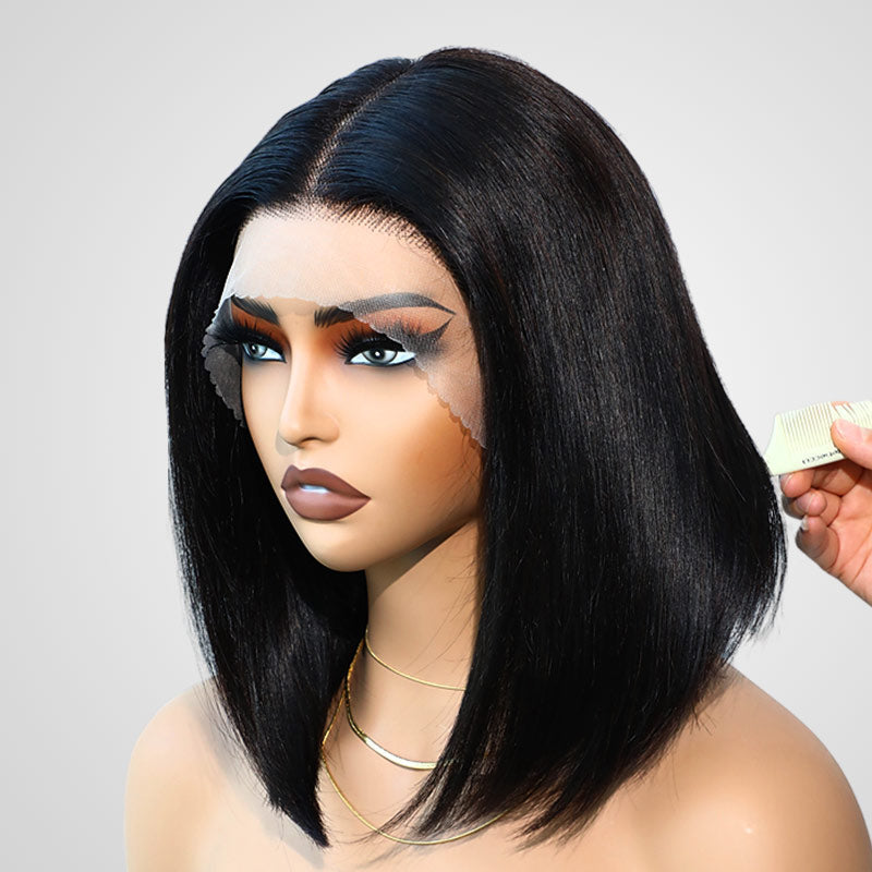 QVR Glueless 13x4 Peekaboo Highlights Red Colored Transparent Lace Human Hair Bob Wigs