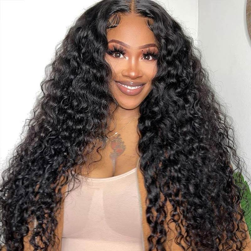 QVR Pre-Bleached Deep Wave 7x5 Lace Wig Glueless Human Hair Wigs