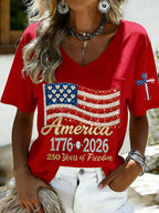Women's 250th Anniversary Print V-Neck Top