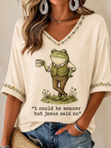 Women's Frog Coffee Funny Christian Faith Print Top