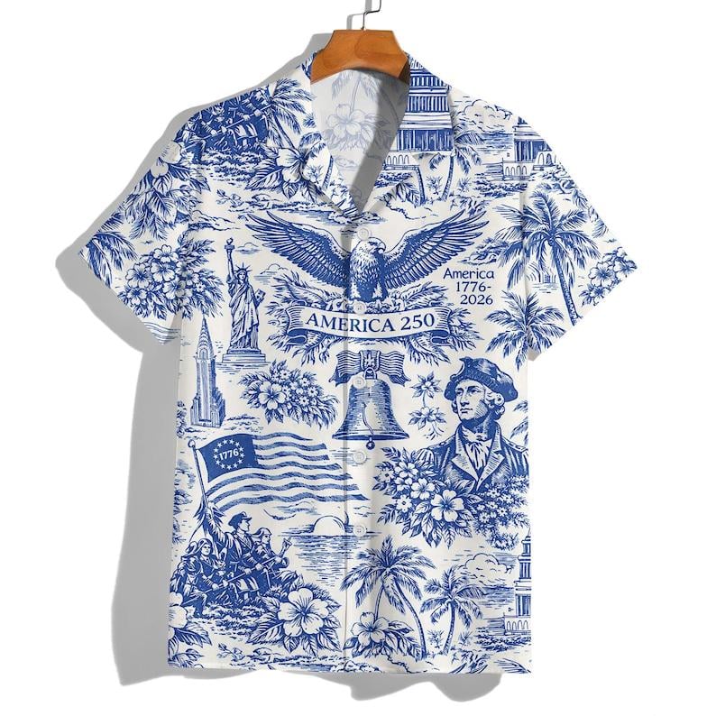 America 250 Hawaiian Shirt, Patriotic USA 1776 2026 Vintage 4th July Button Up