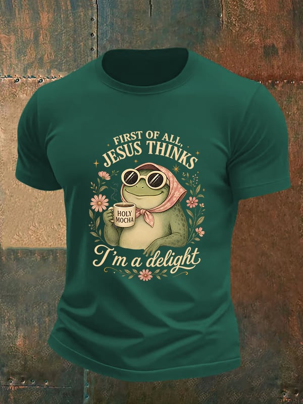 Men's First Of All Jesus Thinks I'm A Delight Shirt, Funny Christian Frog T-Shirt