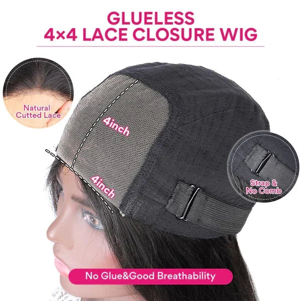 QVR Glueless Pre-cut 4x4 HD Lace Closure Human Hair Wigs Kinky Curly Wear & Go Wigs