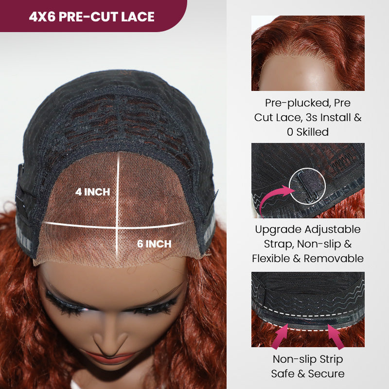 QVR Pre-cut 4x6 HD Lace Closure Human Hair Wig Straight/Body Wave #33 Colored Reddish Brown Wig