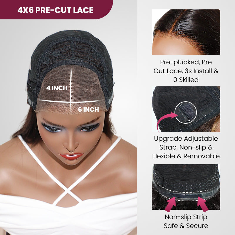 QVR Glueless Pre-cut 4x6 HD Lace Closure Human Hair Wigs Kinky Curly Piano Highlights Color Wear Go Wig