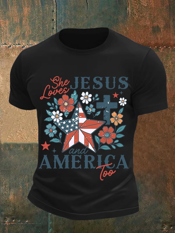 Men's She loves JESUS and AMERICA Printed T-Shirt