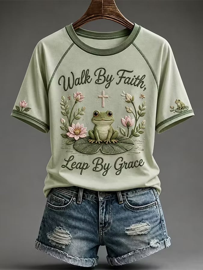 Women's "Walk By Faith, Leap By Grace" Faith Art T-Shirt