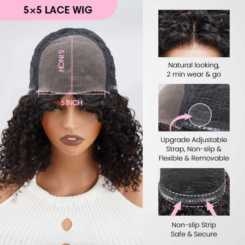 QVR Glueless Blonde Highlight Short Bob Wig Water Wave 5x5 Pre-cut Lace Closure Human Hair Wigs