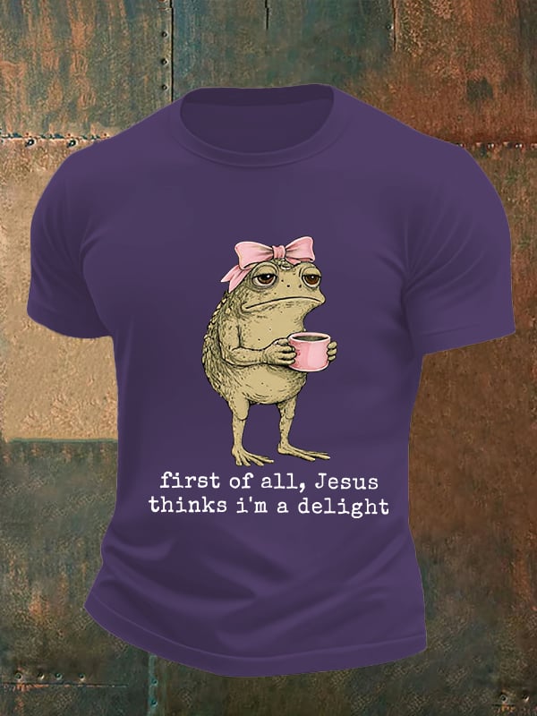Men's First Of All Jesus Thinks I'm A Delight Shirt, Funny Christian Frog T-Shirt