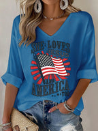 V-Neck She loves JESUS and AMERICA Printed T-Shirt