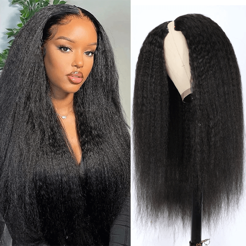 QVR Glueless Burmese Curly V Part Wigs Natural Black Invisible Lace Edge Human Hair Wig