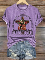 Women's  I'll Bring My Hard Fought Hallelujah Christian Cross Boxing Gloves T-Shirt