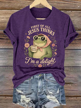 Women's  First Of All Jesus Thinks I'm A Delight Shirt, Funny Christian Frog T-Shirt