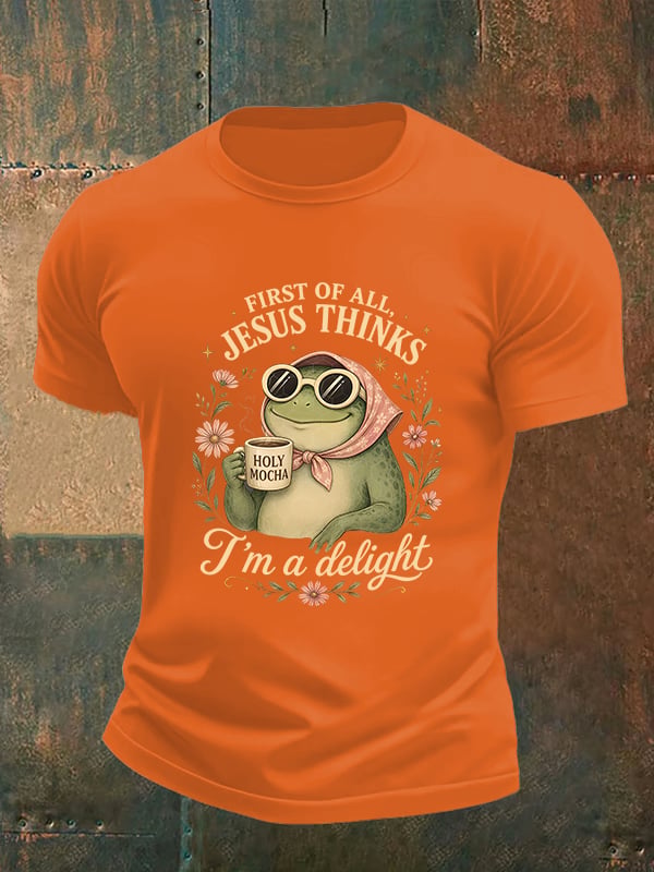 Men's First Of All Jesus Thinks I'm A Delight Shirt, Funny Christian Frog T-Shirt