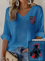 V-Neck 250th Anniversary Distressed American Flag 2-sided Print T-Shirt